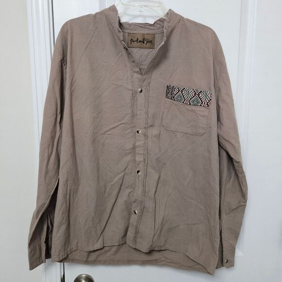 Boho Shirt Pink And Silver Fashion Women's Embroidered Button Down Hamsa See Pic - Picture 6 of 10